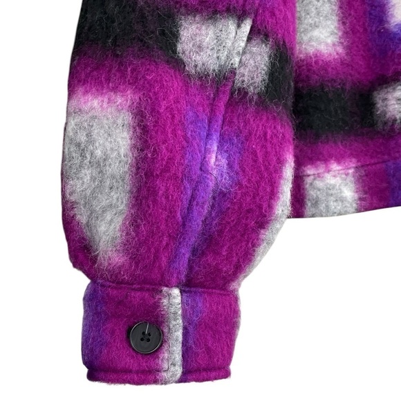 Blank NYC Plaid Wool Blend Cropped Buttoned Jacket Purple Gray Black Size Small - Picture 5 of 8